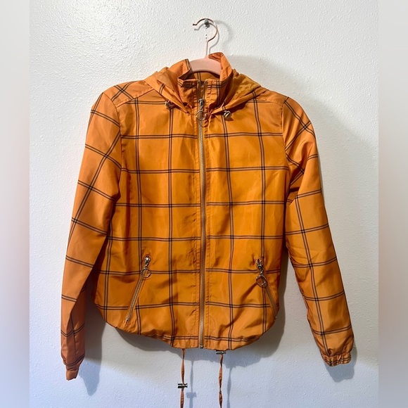 Charlotte Russe Mustard Plaid Windbreaker Jacket - Size XS - Picture 3 of 9